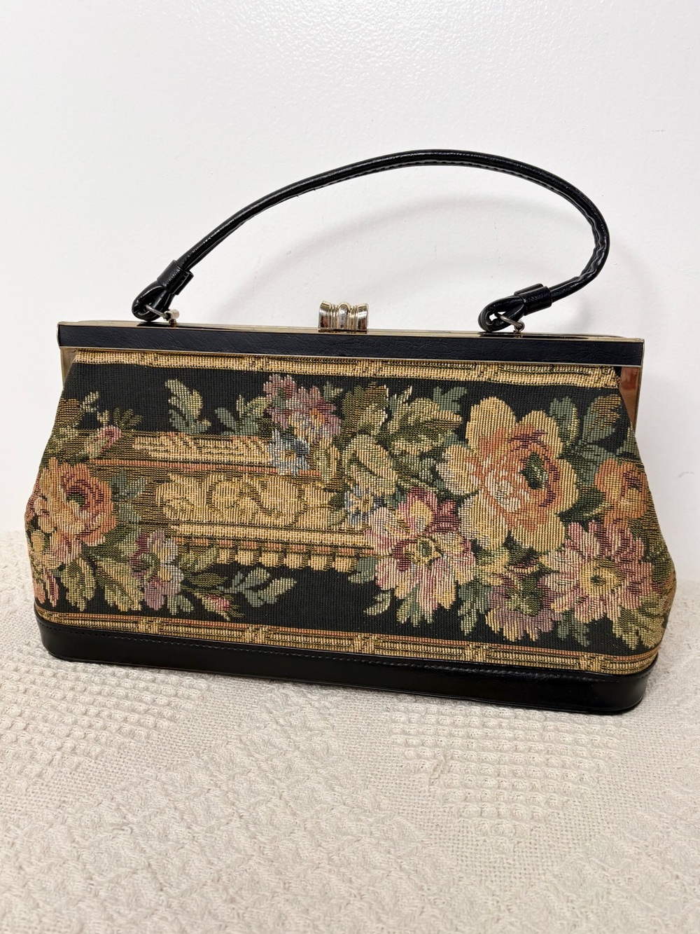 MCM Vintage Floral Tapestry Handbag Framed Purse Carpetbag